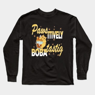 Paws-itively Boba-tastic Biting Cat Long Sleeve T-Shirt